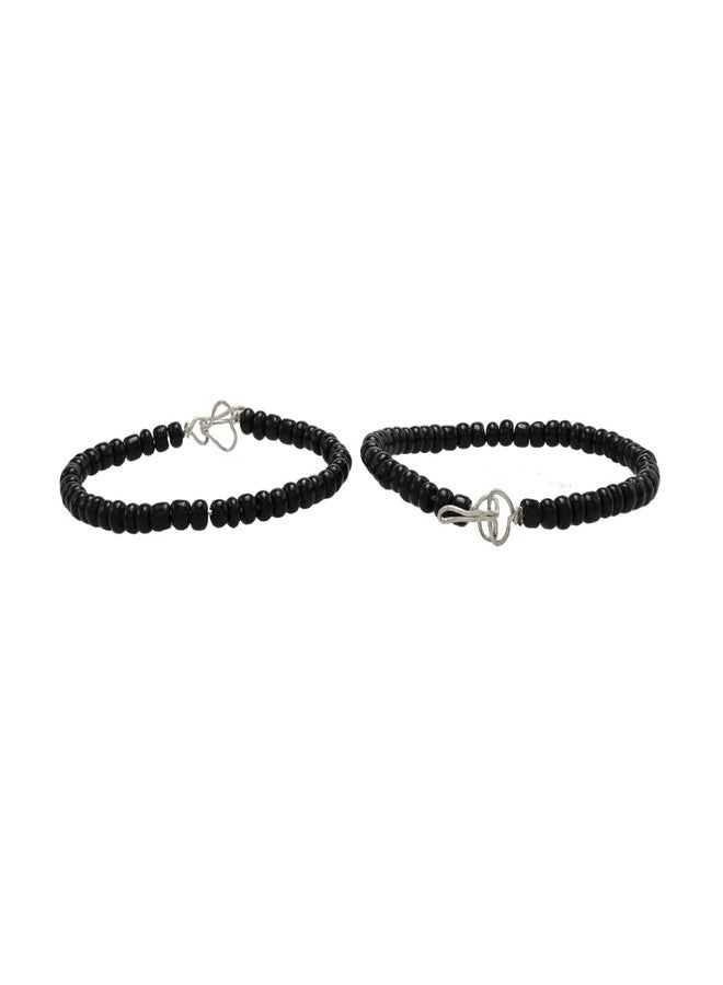 MOONPLUS 925 Handmade Sterling Silver Wired Born Baby Anklets |Disti Pusalu | Crystal Beads Payal| Velli kolusu | Hand and leg Both Bangle for Infant 0 to 1 year old | Nazariya for baby boy and Girl - Image 1