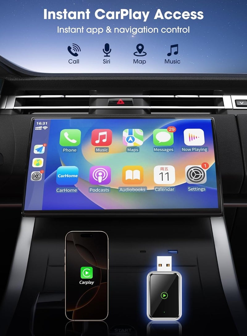 Necomi Wireless CarPlay Adapter for iPhone,Fast and Stable Connection for 2015 and up Built-in,Bluetooth 5.3, 5.8GHz, Aluminum Design, USB/Type-C, No Latency - Image 3