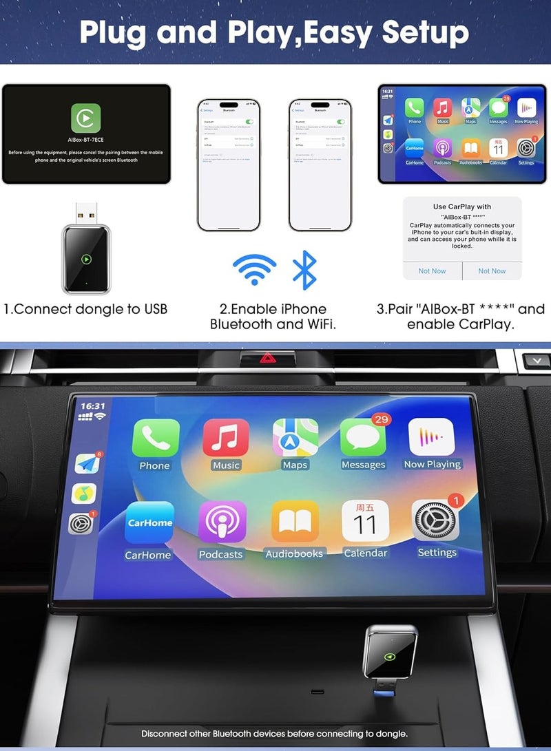 Necomi Wireless CarPlay Adapter for iPhone,Fast and Stable Connection for 2015 and up Built-in,Bluetooth 5.3, 5.8GHz, Aluminum Design, USB/Type-C, No Latency - Image 5