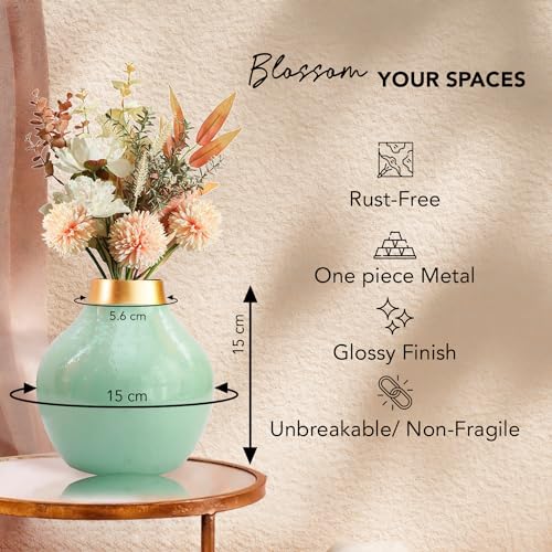 Ekhasa Nostrae by Ekhasa Unbreakable Metallic Aqua Green Flower Vase for Home Decor | Aesthetic Vase Gift for Wedding, Housewarming, Parties | Decorative Metal Vase for Living Room, Dining Table, Office - Image 2