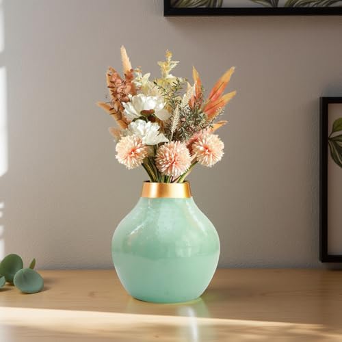 Ekhasa Nostrae by Ekhasa Unbreakable Metallic Aqua Green Flower Vase for Home Decor | Aesthetic Vase Gift for Wedding, Housewarming, Parties | Decorative Metal Vase for Living Room, Dining Table, Office - Image 1