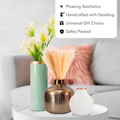 Ekhasa Nostrae by Ekhasa Unbreakable Metallic Aqua Green Flower Vase for Home Decor | Aesthetic Vase Gift for Wedding, Housewarming, Parties | Decorative Metal Vase for Living Room, Dining Table, Office - Image 5