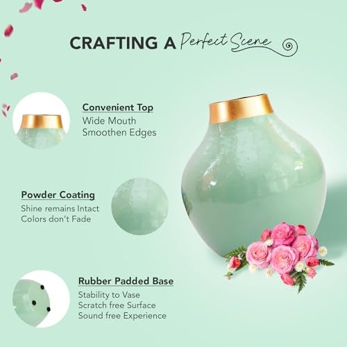 Ekhasa Nostrae by Ekhasa Unbreakable Metallic Aqua Green Flower Vase for Home Decor | Aesthetic Vase Gift for Wedding, Housewarming, Parties | Decorative Metal Vase for Living Room, Dining Table, Office - Image 3