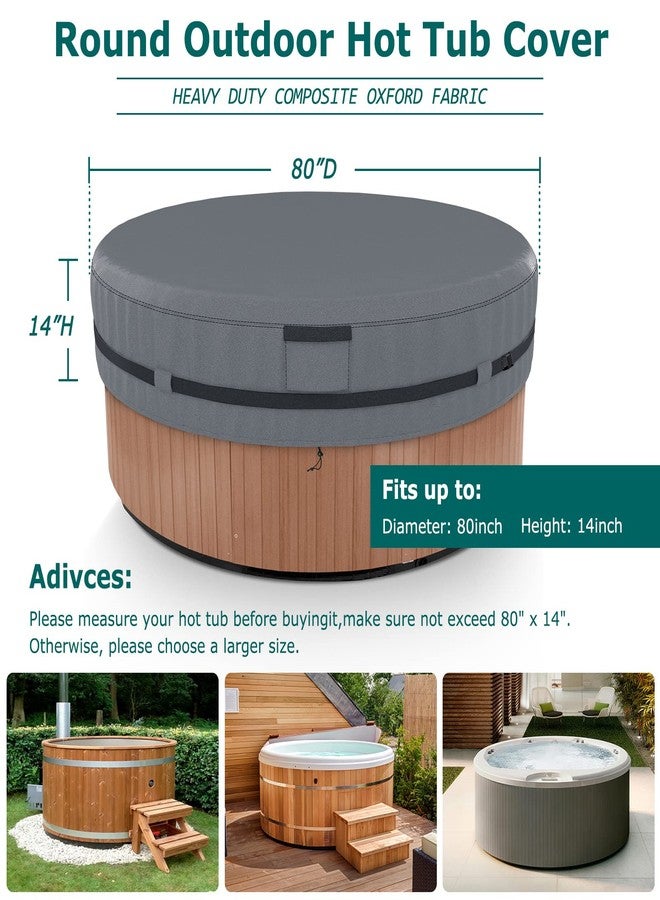 AKEfit Round Hot Tub Cover, 600D Polyester Waterproof SPA Covers for Hot Tub, UV Protection & Windproof, Hot Tub Cover Protector Fits 80''x 14'', Grey - Image 2