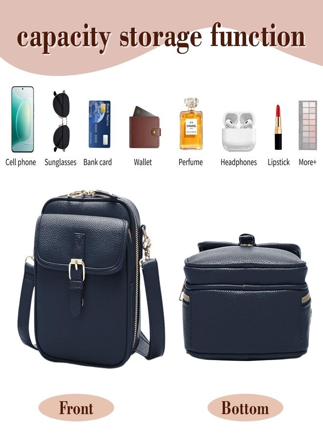 Figfey Leather Crossbody Bags for Women Travel Small Crossbody Purse Anti Theft Waterproof Bum Bag with Built in Wallet, Dark Blue, Medium to Large - Image 3