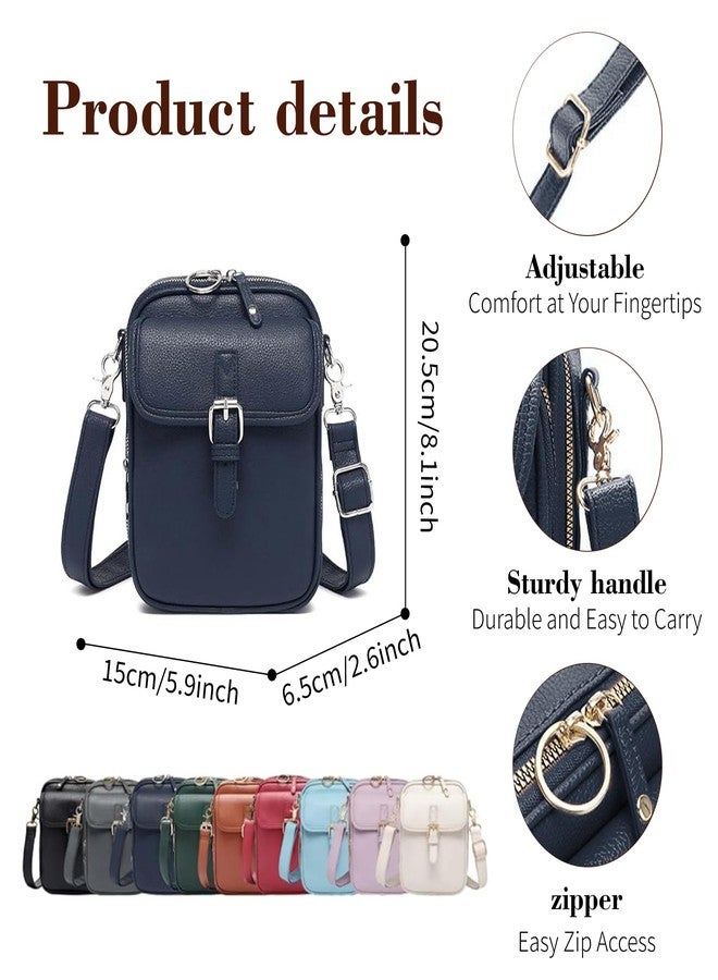 Figfey Leather Crossbody Bags for Women Travel Small Crossbody Purse Anti Theft Waterproof Bum Bag with Built in Wallet, Dark Blue, Medium to Large - Image 4