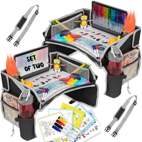 PILLANI Kids Travel Tray for Car Carseat Tray wiPad Holder Dry Erase Board Road Trip Essentials Toddler Lap Desk Organizer for Airplane Roadtrip Activities Travel Essentials Pack of 2 - Image 1