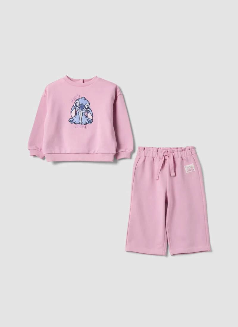 Ovs OVS Pink Pure Cotton Tracksuit With Lilo & Stitch Embroidery For Girls