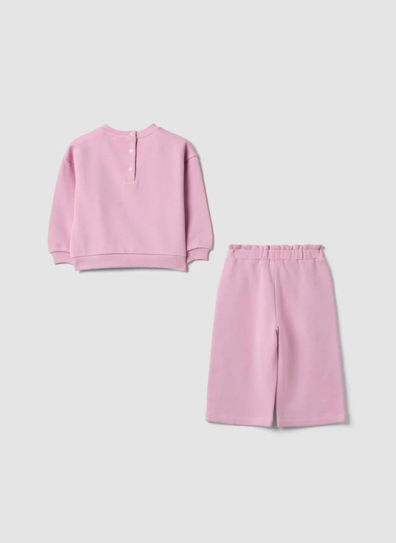 Ovs OVS Pink Pure Cotton Tracksuit With Lilo & Stitch Embroidery For Girls