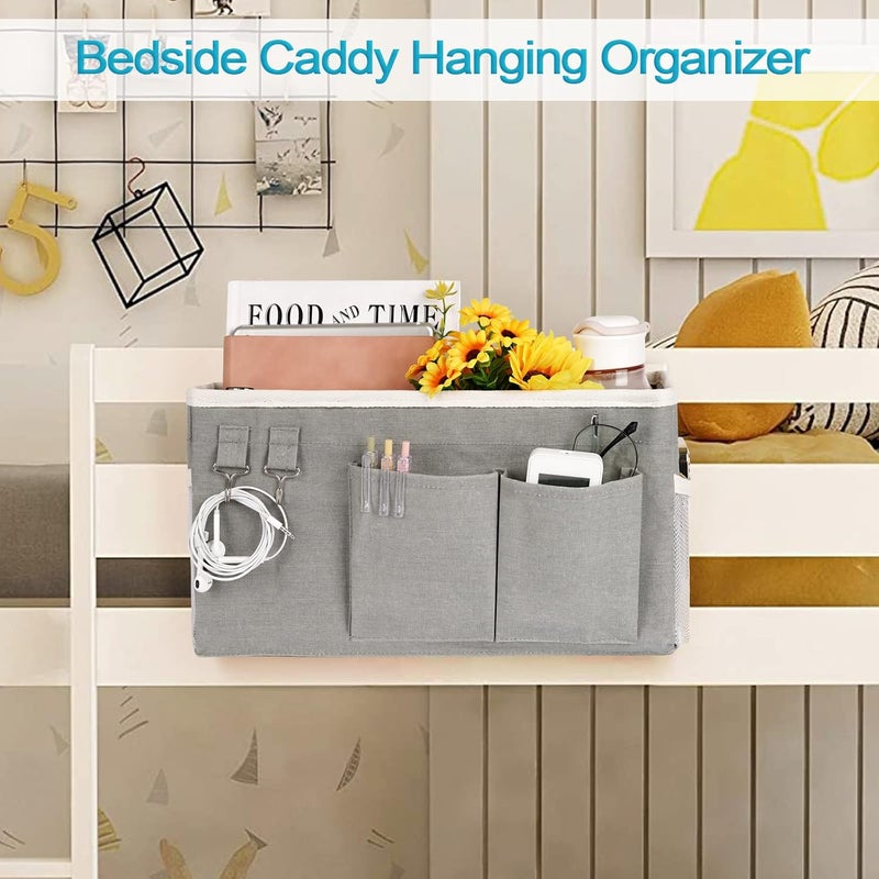 Loghot Bedside Caddy/Bedside Storage Bag Hanging Organizer for Bunk and Hospital Beds,Dorm Rooms Bed Rails,Can be Placed Glasses,Books,Mobile Phones,Keys (2pc Grey) - Image 2