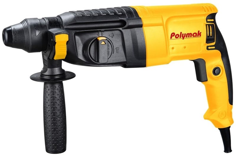 Polymak 950W Rotary Hammer Drill | 26 mm | Heavy-Duty Drilling & Chiseling Tool | 1300 RPM | 3.3 J Impact Energy | Quick-Change System | Lightweight 3 kg | Soft-Grip Handle | 6-Month Warranty | Yellow - Image 1