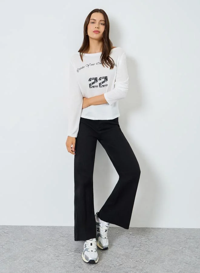 Styli White Long Sleeve Slogan Print T-Shirt