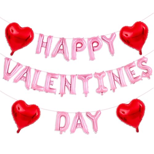Tagberoy Pink Happy Valentines Day Balloons 16 Inch Valentines Decorations Balloons Red Heart Balloon for Valentine Day Decorations for Party Hotel Room Office Classroom - Image 1