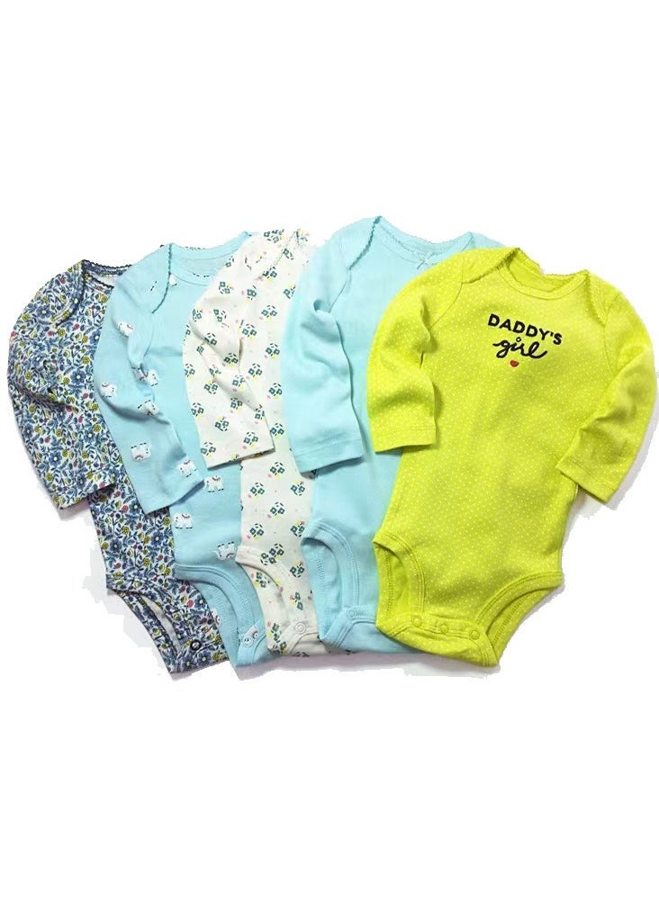 RedMapleTEK 5-Piece Set Of pure Cotton Jumpsuits For Infants And Young Children, Short-Sleeved Crawling Clothes  - Image 1