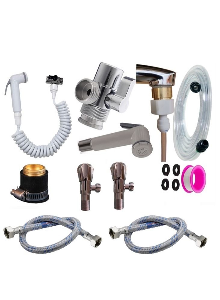 100% Professional choice Bathroom shattaf with 10 meter hose, 2 angle valves and 2 connections, 60 cm