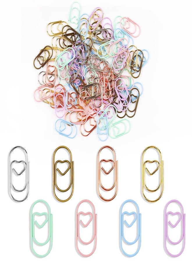 Pretwad 80 Pcs Heart Paper Clips - Love Heart-Shaped Small Clip Metal Journaling Clamps, Colorful Decorative Cute Paper Clips for Women, Document Note Sorting & Organizing - Image 1