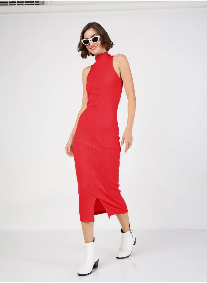 ساسافراس Rib Knit Turtle Neck Sleeveless Midi Dress