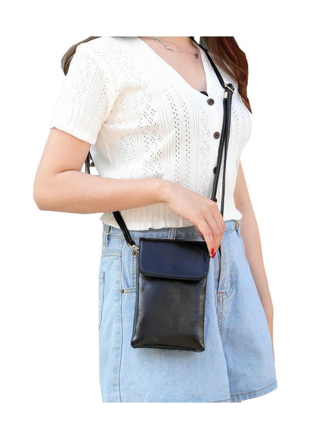 WITERY - Leather Crossbody Cell Phone Purse For Women Black Lightweight Small Cross Body Cell Phone Wallet Pouch Shoulder Bag With Shoulder Strap - Image 1