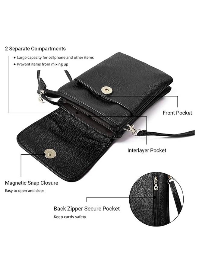 WITERY - Leather Crossbody Cell Phone Purse For Women Black Lightweight Small Cross Body Cell Phone Wallet Pouch Shoulder Bag With Shoulder Strap - Image 1