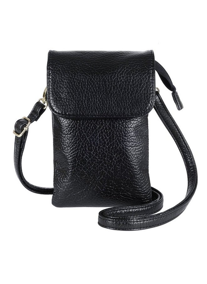 WITERY - Leather Crossbody Cell Phone Purse For Women Black Lightweight Small Cross Body Cell Phone Wallet Pouch Shoulder Bag With Shoulder Strap - Image 1