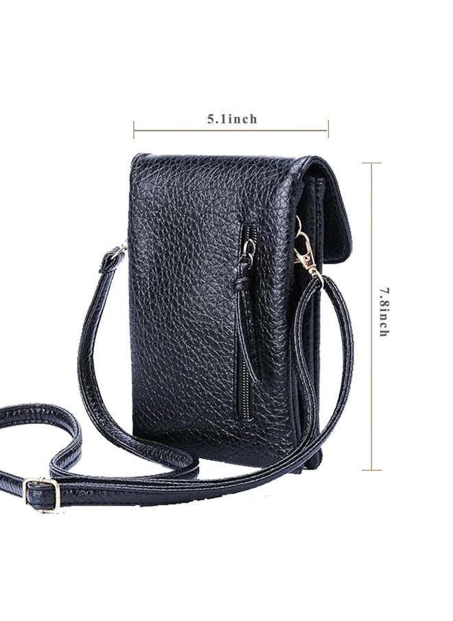 WITERY - Leather Crossbody Cell Phone Purse For Women Black Lightweight Small Cross Body Cell Phone Wallet Pouch Shoulder Bag With Shoulder Strap - Image 1