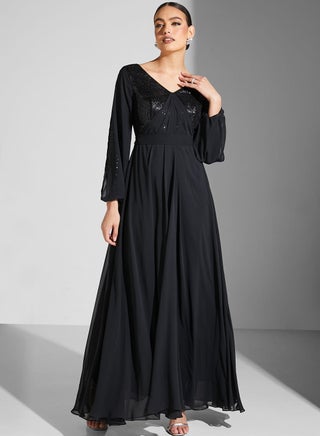 Sequin Puff Sleeve Belted Dress - pzsku/Z58A5668FBB0EF51D82D5Z/45/1746488542/53c844a4-7b0a-40a1-a9e6-04a128ea3001