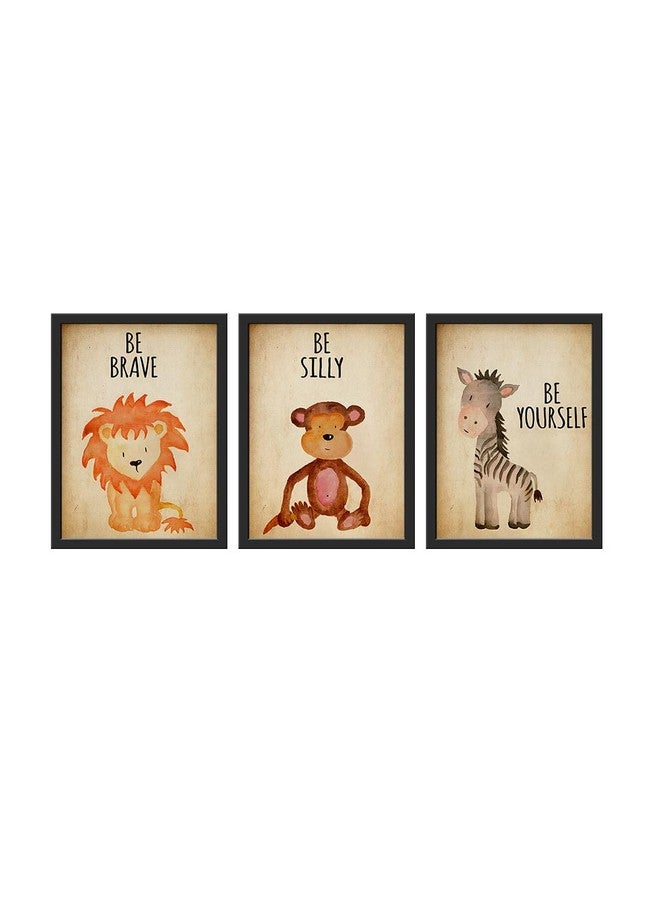 999STORE cartoon animal lion monkey zebra modern art canvas wall painting with frame KidsP021 - Image 1