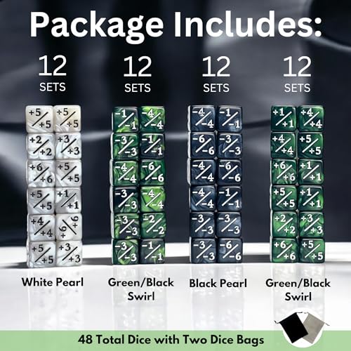 Luck Lab MTG Magic Life Counter Dice 48 PCS Compatible wMagic Card Game Accessories CCG Creature Stats w 2 Dice Bags Green Swirl White Pearl Black Pearl - Image 5