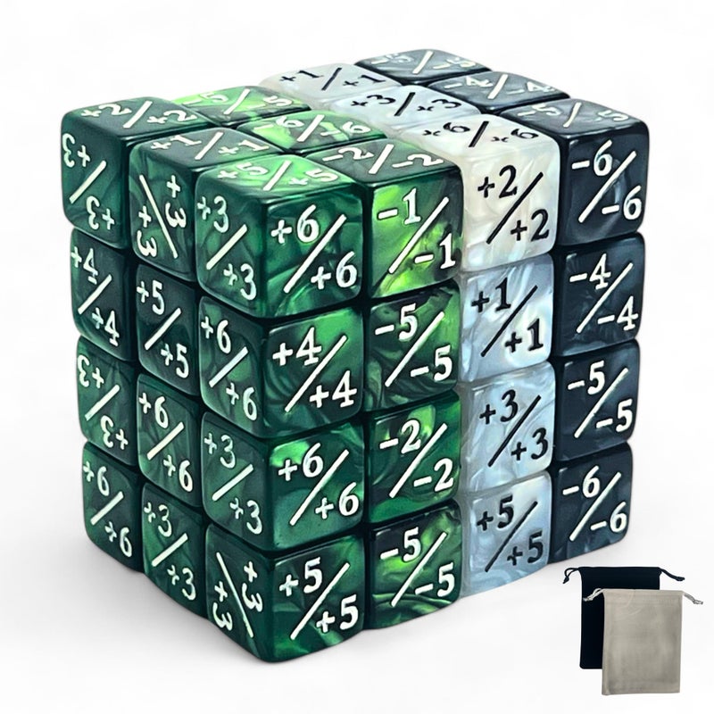 Luck Lab MTG Magic Life Counter Dice 48 PCS Compatible wMagic Card Game Accessories CCG Creature Stats w 2 Dice Bags Green Swirl White Pearl Black Pearl - Image 3