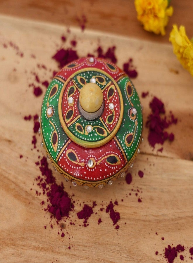 Craftam CRAFTA Marble Made, Hand Printed, Kumkum Box, Sindoor Dibbi - Image 4