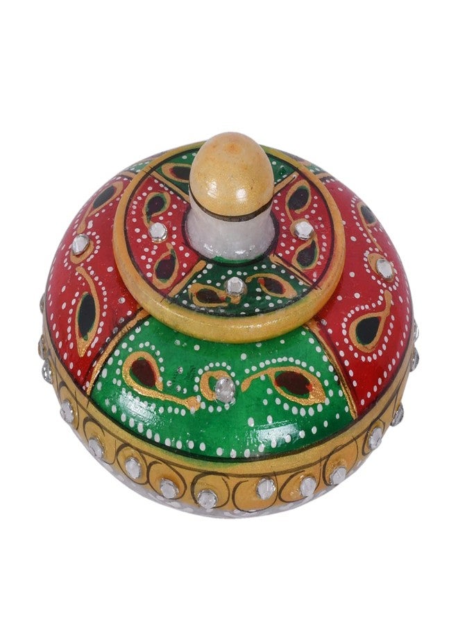 Craftam CRAFTA Marble Made, Hand Printed, Kumkum Box, Sindoor Dibbi - Image 1
