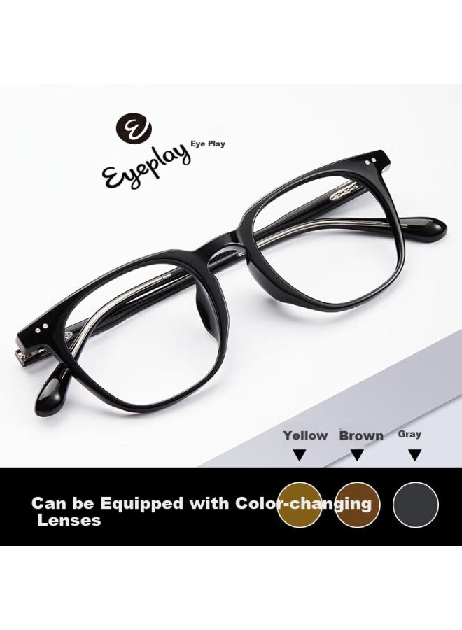 Eyeplay Plain Black Frame Myopia Gl, Face-slimming Eyegl Frame, Compatible With Zeiss Lenses, Optional Photochromic Lenses