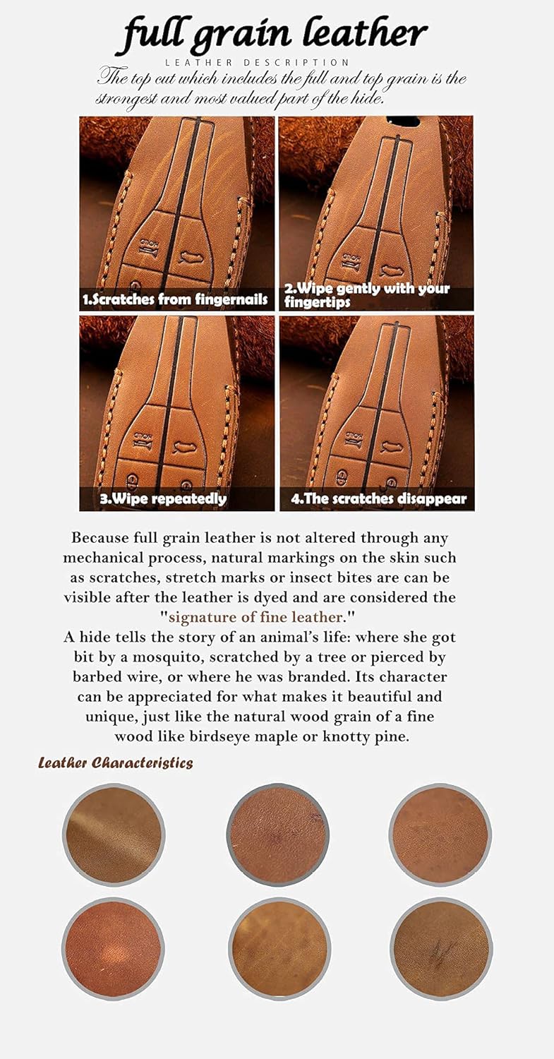 YOOJ ® For Jetour Leather Car Key Fob Cover Case, Fit for Jetour Freedom Traveller 2026 Shanhai T1 T2, Key Protective Cover Keychain, Hand Made Key Shell Accessories, 4 Button, Brown - Image 3