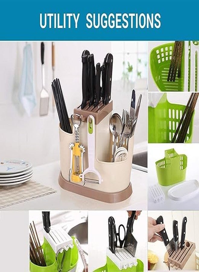 LASALE Kitchen Cutlery Storage Self Spoon Spatula Chopsticks Plastic Brush Holder Kitchen Draining Rack (Multicolour, 21.5 x 26 x 12 cm) - Image 3