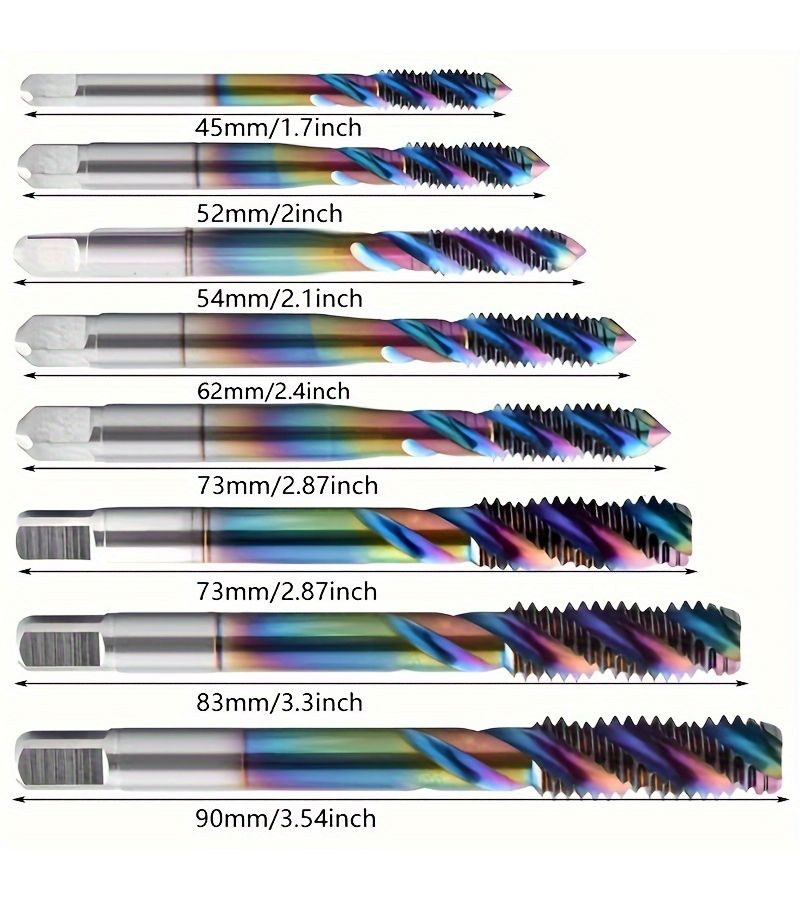 9pcs HSS Spiral Flute Tap Set M2 to M12 3 Flute Multi Purpose Threading Tools - Image 2