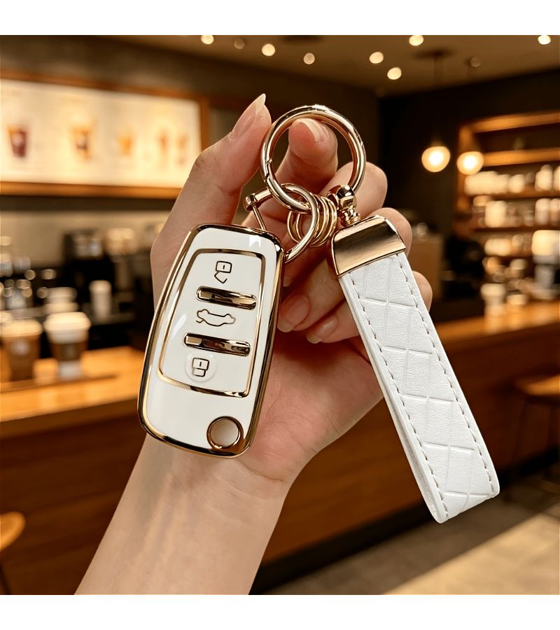 TPU Key Case With Keychain For Audi A1 A3 A4 8P 2 11gal 8V A5 B6 B7 A6 A7 C5 C6 Q2 Q3 Q5 Q7 4F S3 S4 S6 RS3 TT Car Additions Auto Accessories White - Image 1