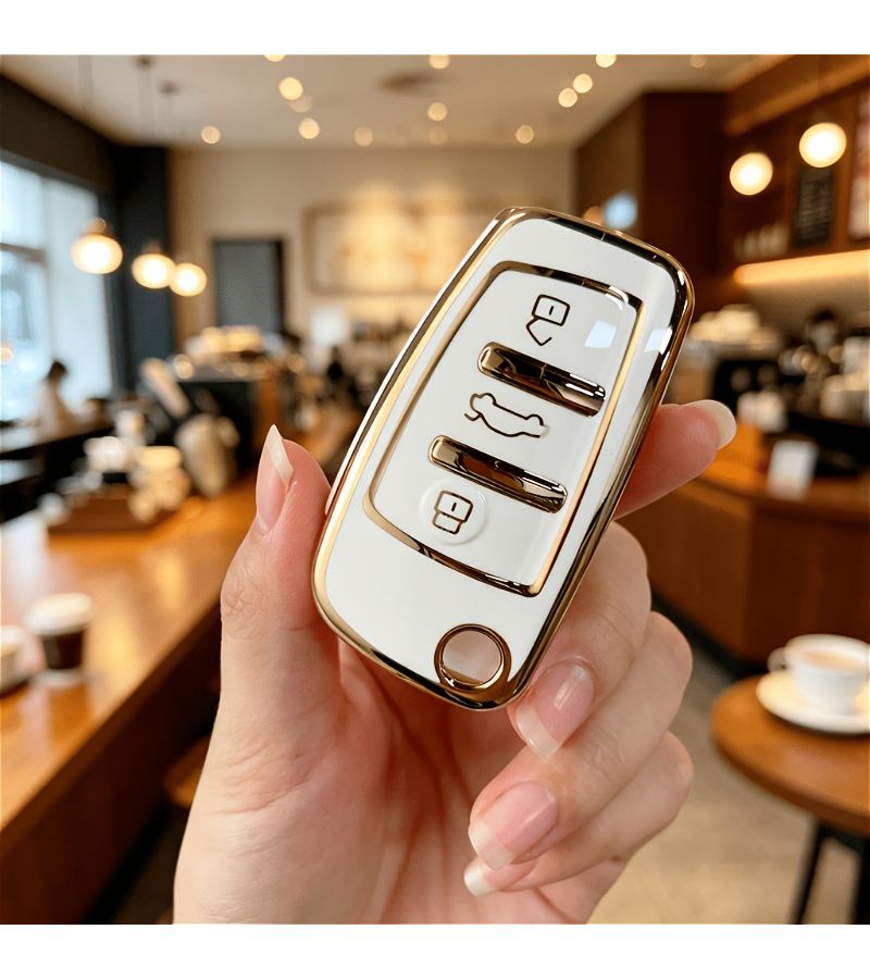 TPU Key Case With Keychain For Audi A1 A3 A4 8P 2 11gal 8V A5 B6 B7 A6 A7 C5 C6 Q2 Q3 Q5 Q7 4F S3 S4 S6 RS3 TT Car Additions Auto Accessories White - Image 3