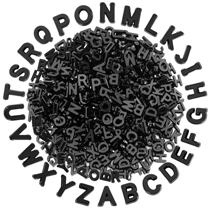 Augshy أوجشي 700 قطعة حروف كبيرة خرز بلاستيكي أسود A-Z أشكال حروف مختلطة لصنع المجوهرات الأساور العقود سلاسل المفاتيح أربطة الأحذية الحرف الزينة الحفلات (9x12 مم) - Image 1