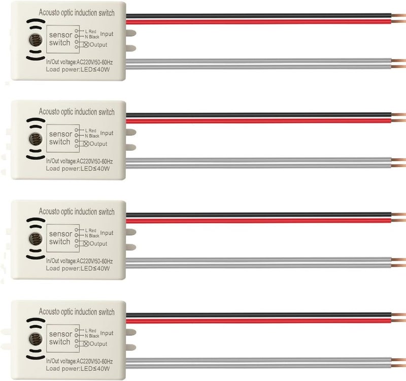 Gebildet 4Pcs LED Sound and Light Control Switch 220V 50Hz 40W 4-Wire High Sensitivity Voice Activated Induction Sensor Module, Wall Light Switches - Image 1