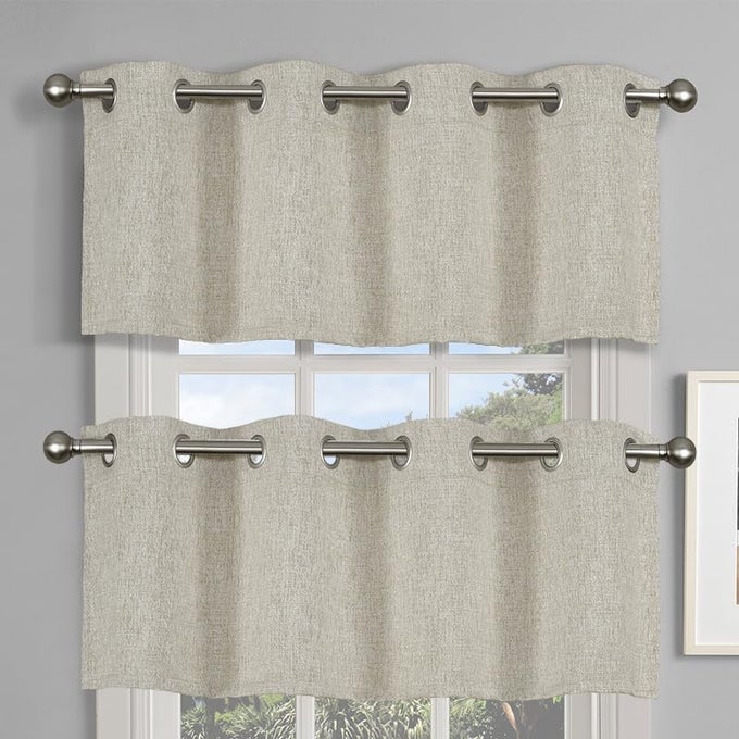 2 BLACKOUT VALANCEGROMMETS WINDOW CURTAIN VALANCE FOR WINDOW TOPLINEN TEXTURED BURLAP VALENCE52 WX18 L INCHESBEIGE
