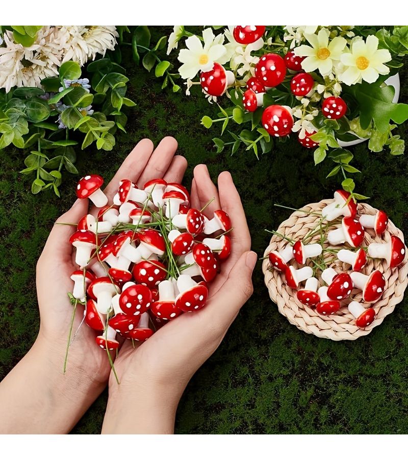 11 Mini Foam Mushroom Ornaments Set Artificial Fungus Themed Party Decorations Crafts Whimsical Home Christmas Thanksgiving Celebration - Image 1