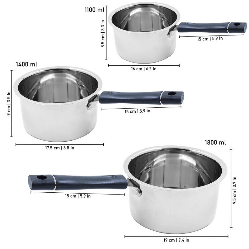 Spillbox Stainless Steel Induction and Gas Compatible Heavy Base Sauce Pan| Tea Pan| Milk Pan| for Kitchen Utensils Cookware (Plain Bottom) - Image 3