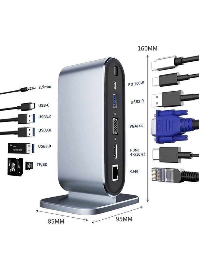 Arabest 12-in-1 USB C Docking Station - USB C Hub Dock Laptop Display Docking Station Universal Port with 4K HDMI Monitor,100W PD,Ethernet,4K VGA,Audio,SD/TF,USB 3.0 Adapter for Windows Mac Computer - Image 2