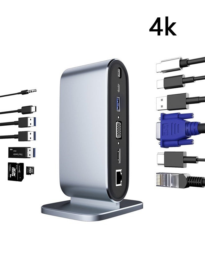 Arabest 12-in-1 USB C Docking Station - USB C Hub Dock Laptop Display Docking Station Universal Port with 4K HDMI Monitor,100W PD,Ethernet,4K VGA,Audio,SD/TF,USB 3.0 Adapter for Windows Mac Computer - Image 1