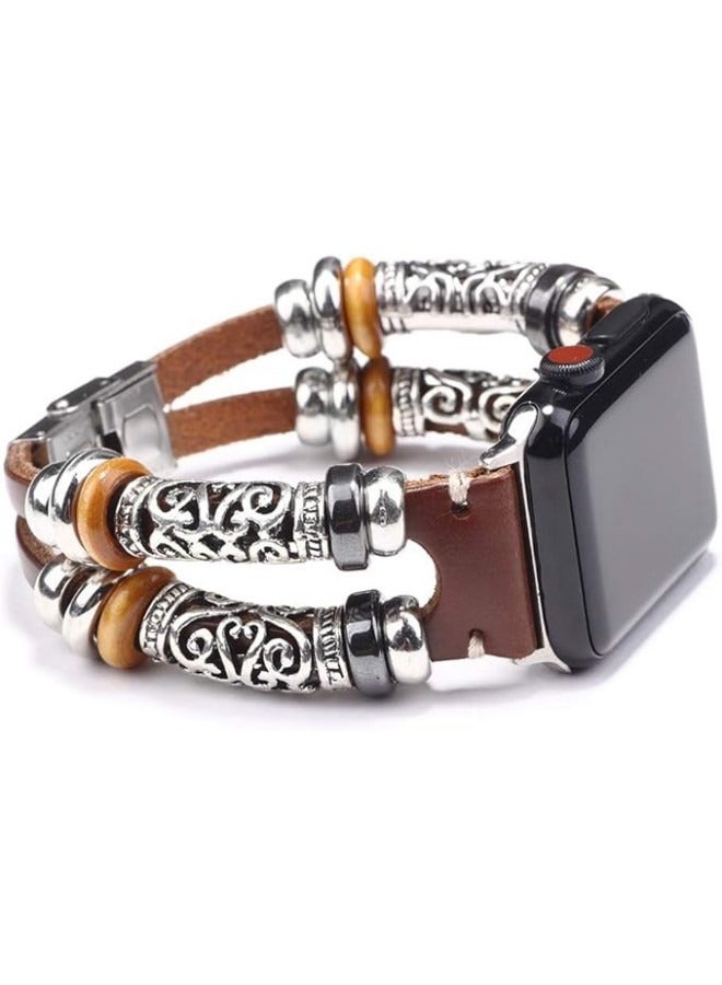 Compatible with Boho Fancy Apple Watch Band - Multilayer Leather Bracelet Vintage for Apple Watch Series 5/4/3
