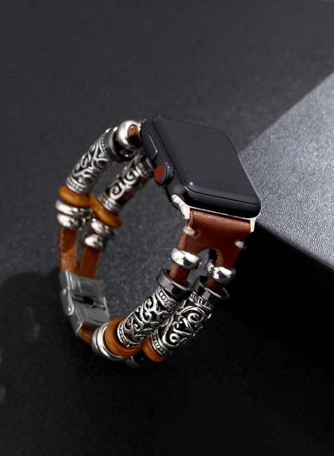 Compatible with Boho Fancy Apple Watch Band - Multilayer Leather Bracelet Vintage for Apple Watch Series 5/4/3
