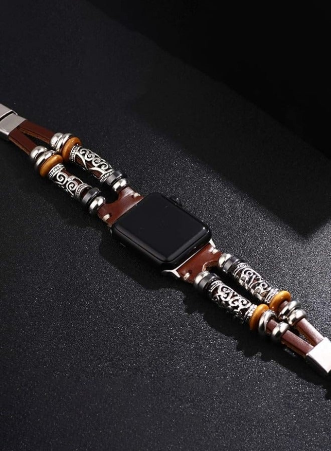 Compatible with Boho Fancy Apple Watch Band - Multilayer Leather Bracelet Vintage for Apple Watch Series 5/4/3