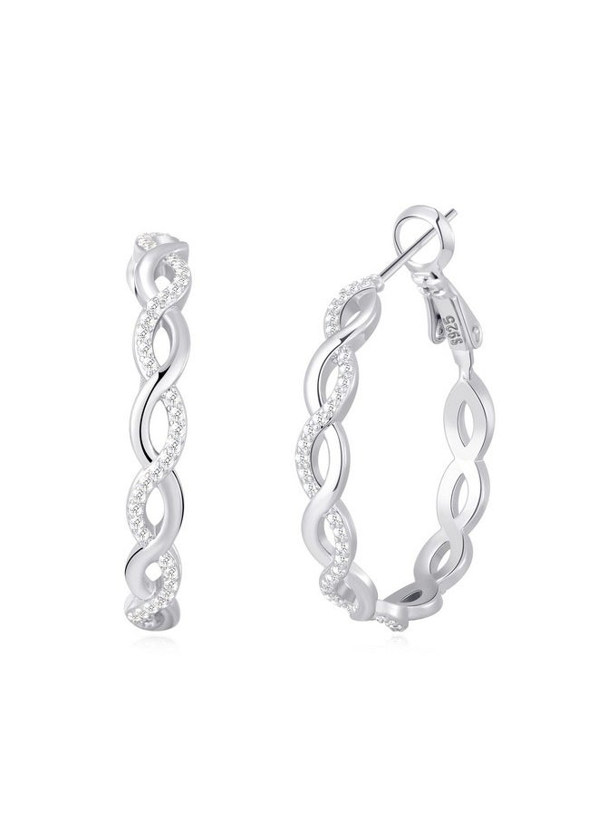 Senteria Senteria 925 Sterling Silver Earrings Hoops for Women Lightweight Twisted Hoop Earrings With Cubic Zirconia Hypoallergenic Hoops Earrings (40MM)  - Image 1