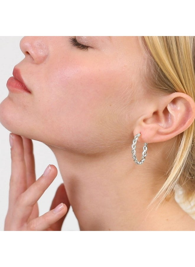 Senteria Senteria 925 Sterling Silver Earrings Hoops for Women Lightweight Twisted Hoop Earrings With Cubic Zirconia Hypoallergenic Hoops Earrings (40MM)  - Image 3
