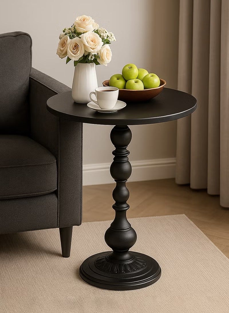 ELFSA Metal Round Side Table Sofa Coffee Table Vintage Service Table Desk for Living Room Bedroom Office Black - Image 1